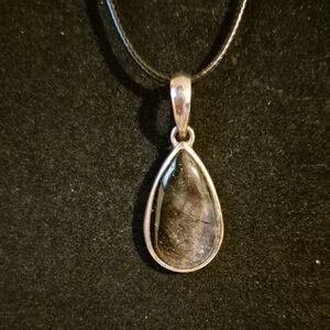 Sterling Black Tourmaline In Quartz Pendant NWOT
